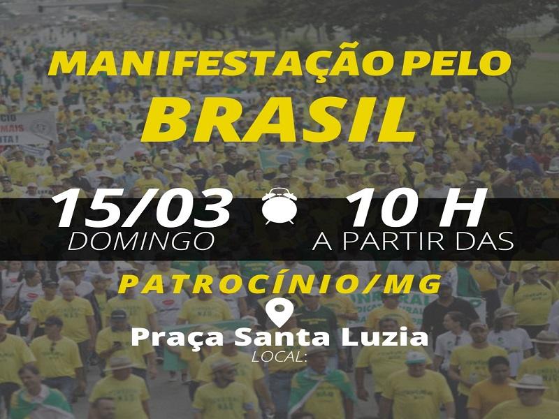 Manifestação pelo Brasil acontece neste domingo em Patrocínio