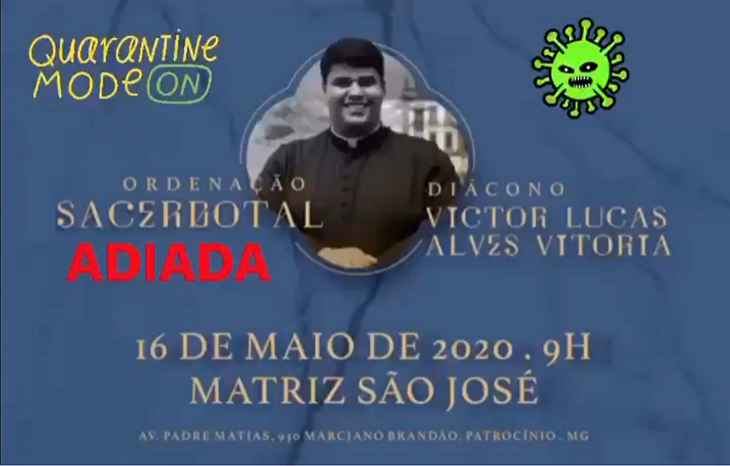 Ordenação Sacerdotal do Diácono Victor Lucas é adiada