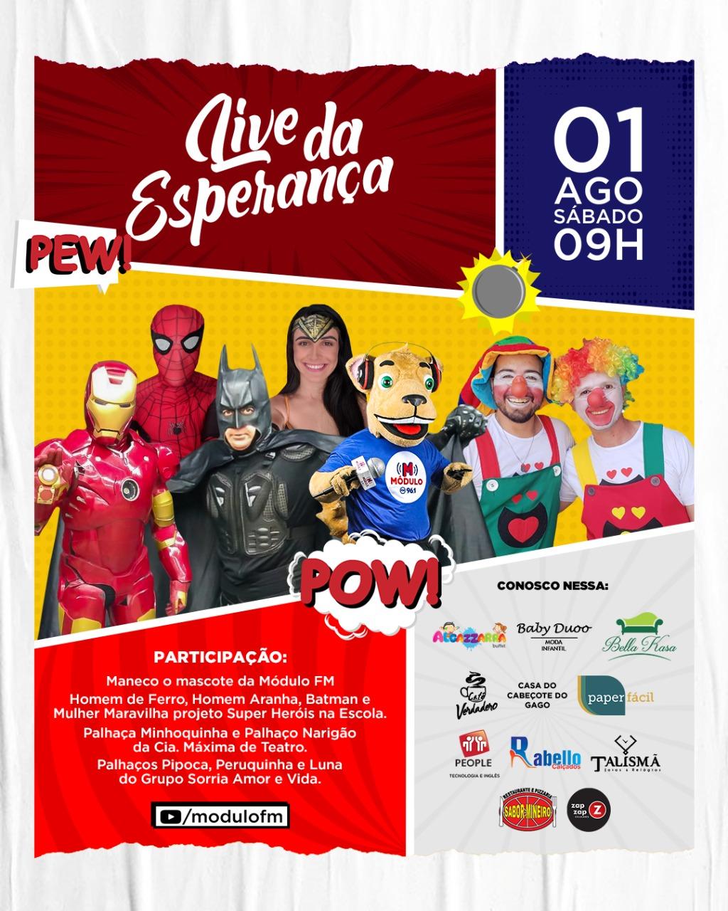 Módulo FM fará neste sábado (01/08) a live da esperança