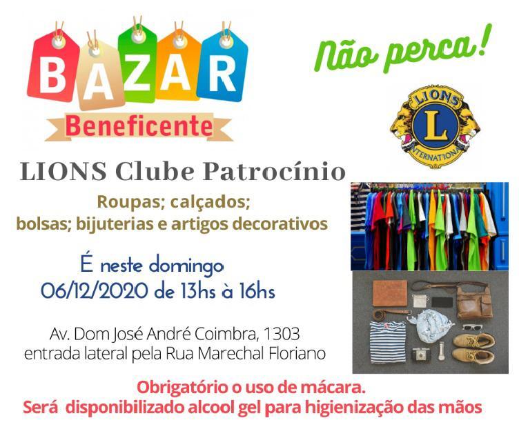 Lions Clube de Patrocínio realiza bazar beneficente no próximo domingo