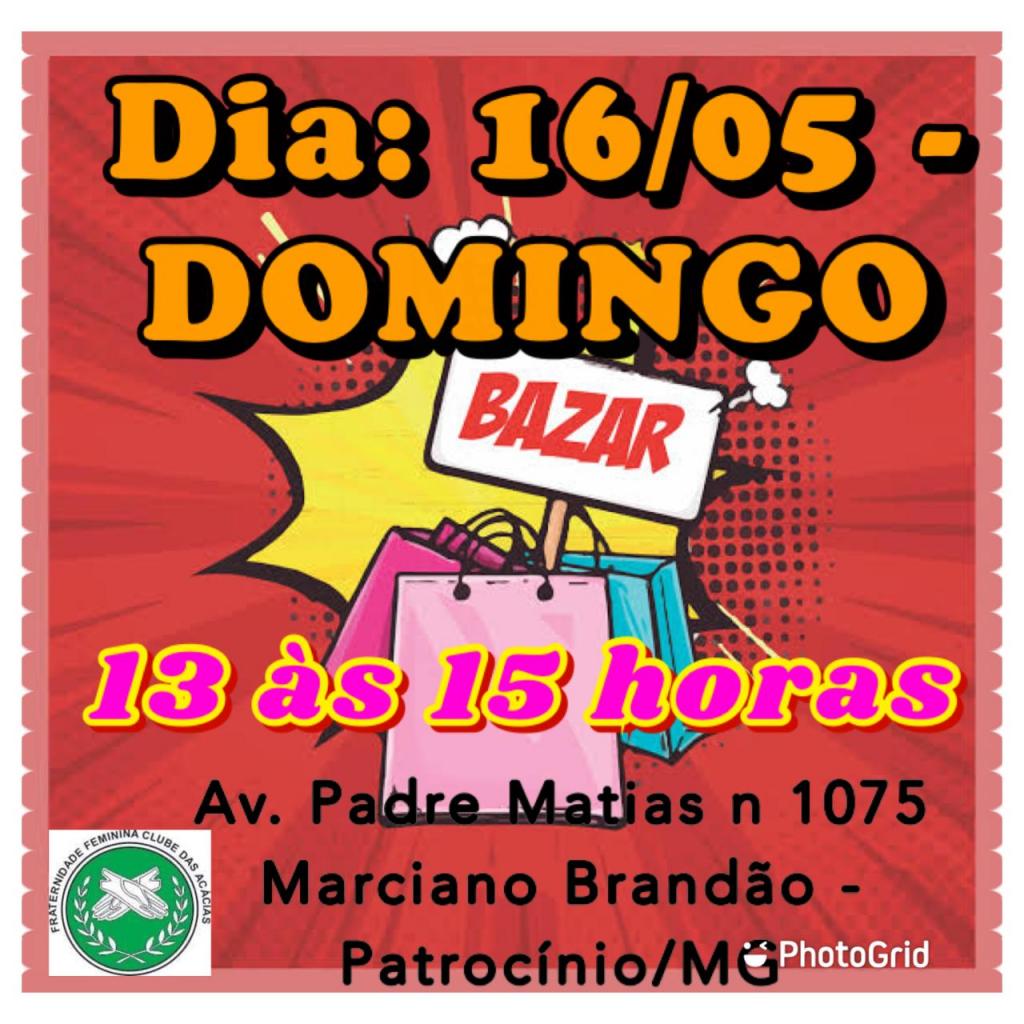 Bazar Beneficente neste domingo (16/05)