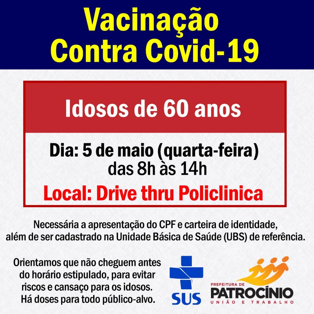 Idosos de 60 anos vão tomar primeira dose contra covid-19 nesta quarta-feira (05/05)