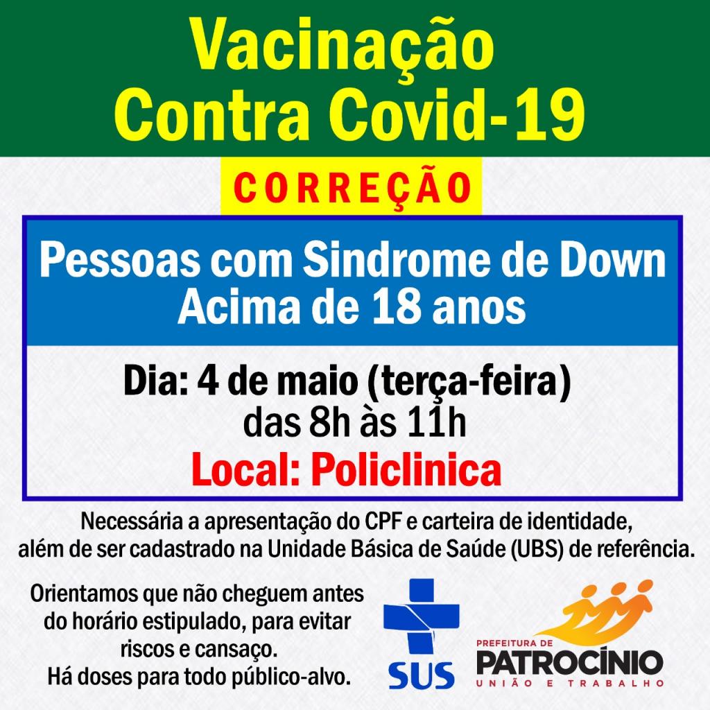 Pessoas com Síndrome de Down acima de 18 anos são vacinadas contra covid-19 nesta terça (04)