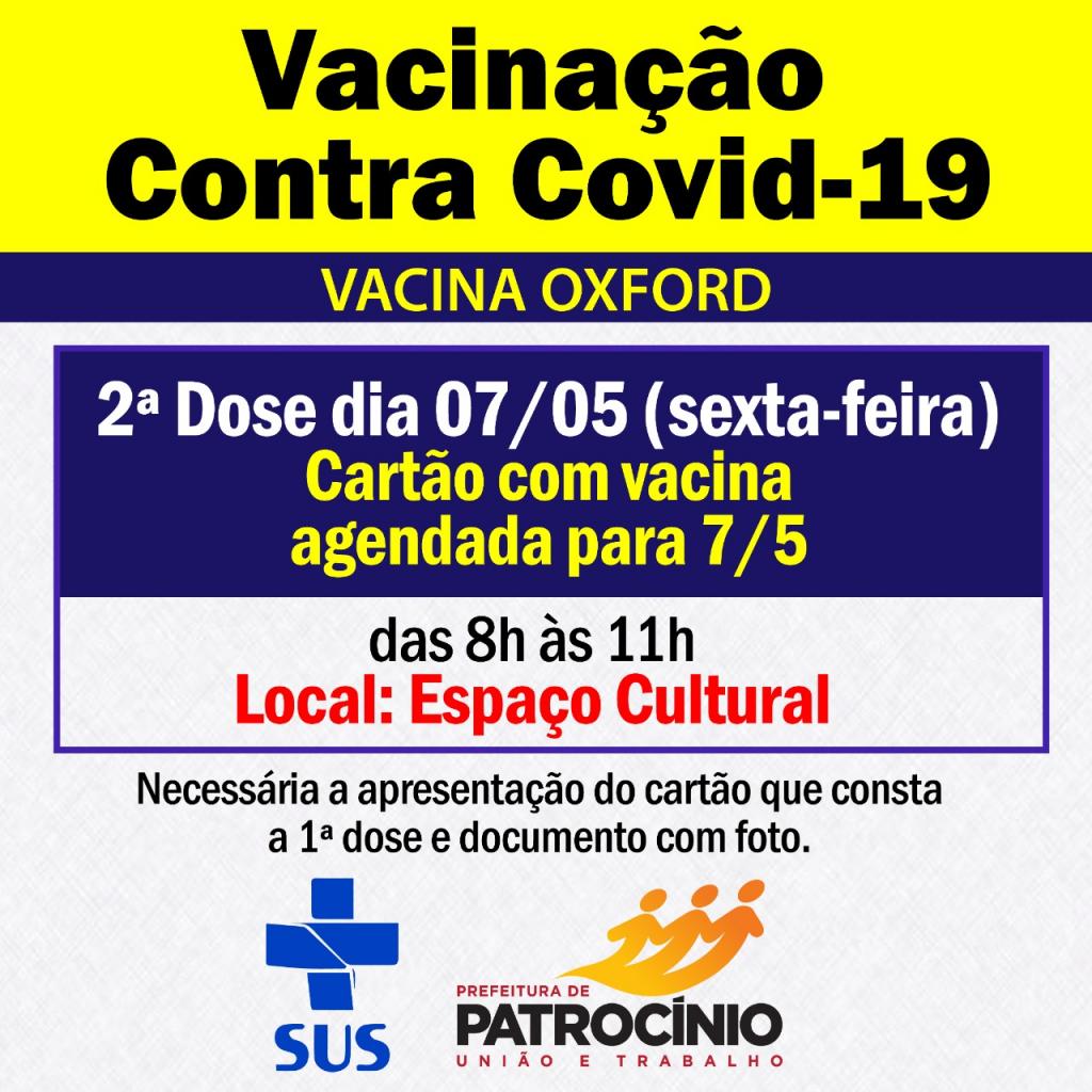 Segunda dose da vacina de Oxford será aplicada nesta sexta-feira (07/05)
