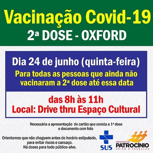 Segunda dose da vacina de Oxford será aplicada nesta quinta-feira (24) para quem tomou a primeira