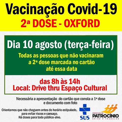 A Secretaria Municipal de Saúde, convoca todas as pessoas que ja tomaram a primeira dose e esta marcado para receber a segunda dose da vicia de