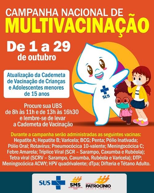 Campanha Nacional de Multivacinação em crianças e adolescentes menores de 15 anos começa nesta sexta-feira (01/10).