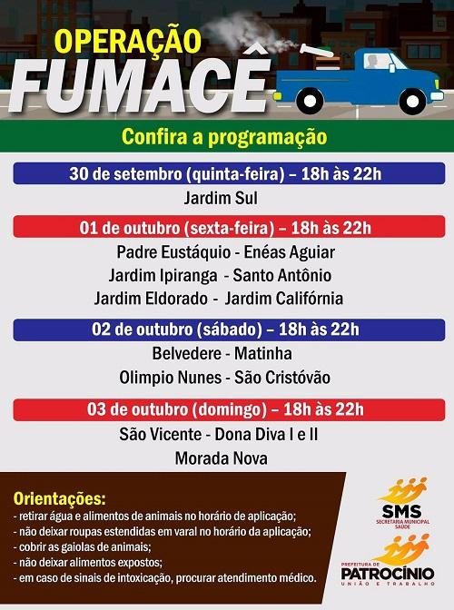 Operação Fumacê começa hoje (30/09) em Patrocínio