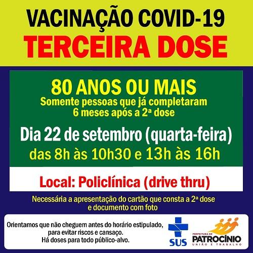 Pessoas com 80 anos de idade, pode receber a terceira da vacina contra COVID-19 nesta quarta-feira (22/09)