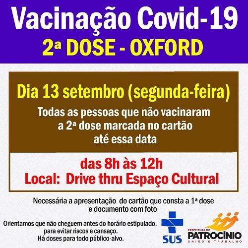 Segunda-feira (13/09) tem aplicação da segunda dose da vacina