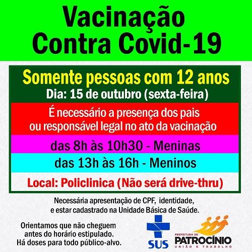 Adolescentes de 12 anos de idade, vão se vacinar nesta sexta-feira (15/10)