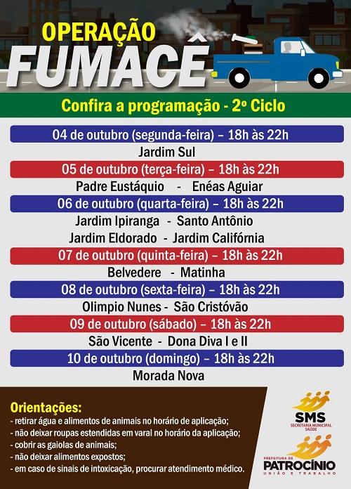 Prefeitura de Patrocínio da sequencia a operação Fumacê nos bairros da cidade.