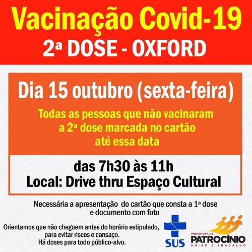Sexta-feira (15/10) tem segunda dose da vacina OXFORD