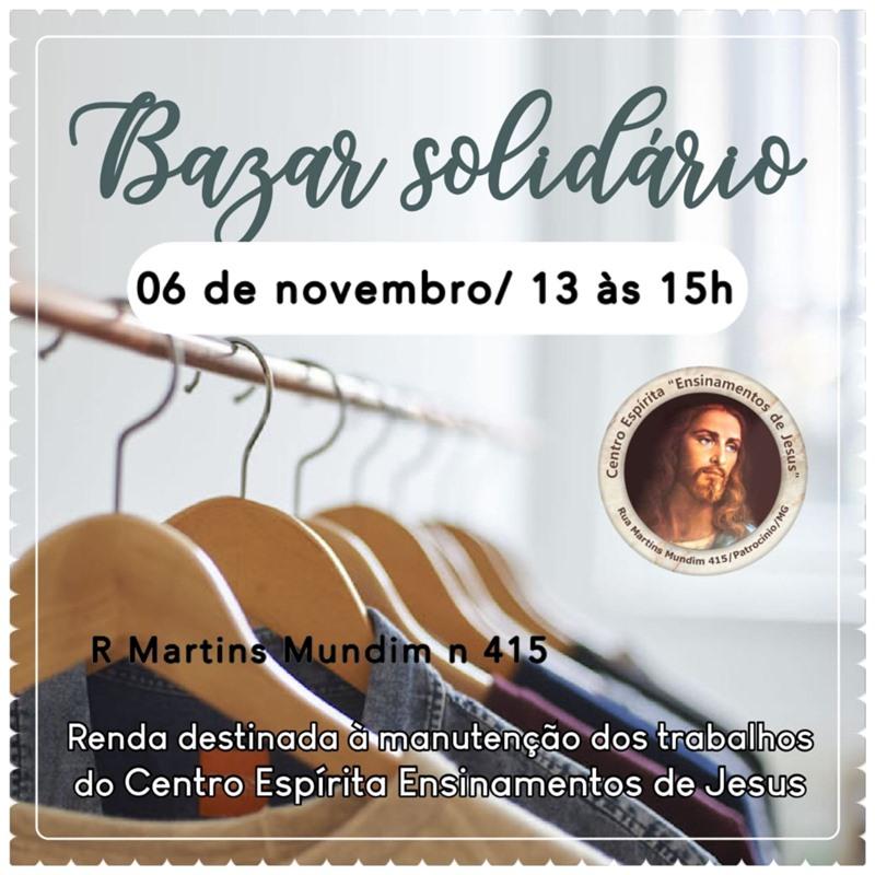 Centro Espírita Ensinamentos de Jesus realiza bazar beneficente neste sábado (06/11)