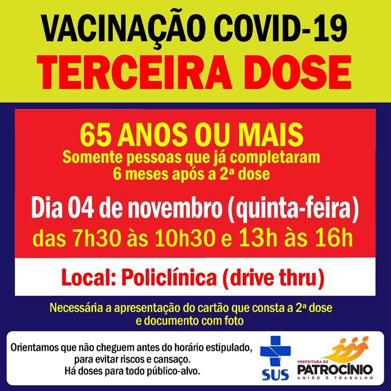 Terceira dose da vacina contra COVID-19 será aplicada nesta quinta-feira (04/11)
