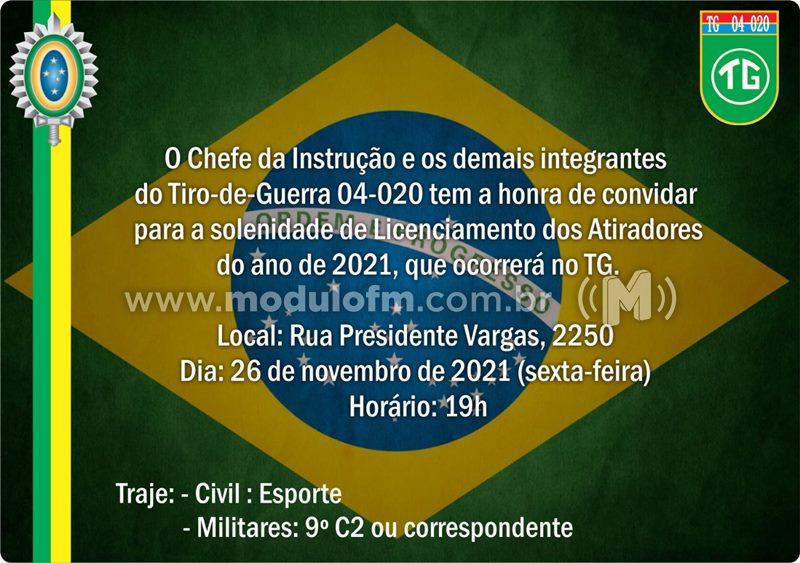 Tiro de Guerra 04-020 realizará solenidade de Licenciamento dos Atiradores do ano de 2021