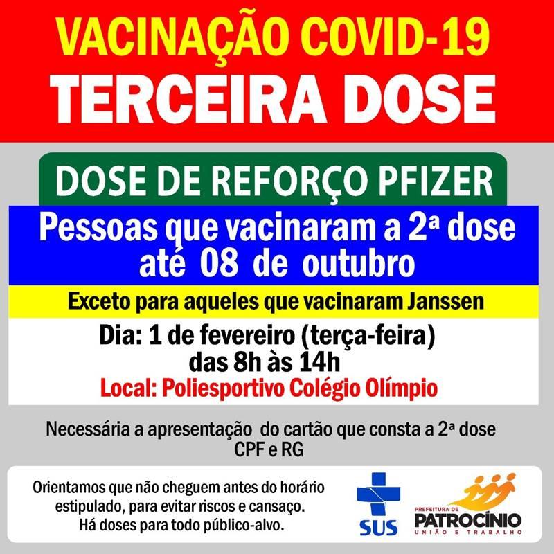 Pessoas que receberam a 2ª dose até dia 08 de outubro serão imunizadas com a dose de reforço