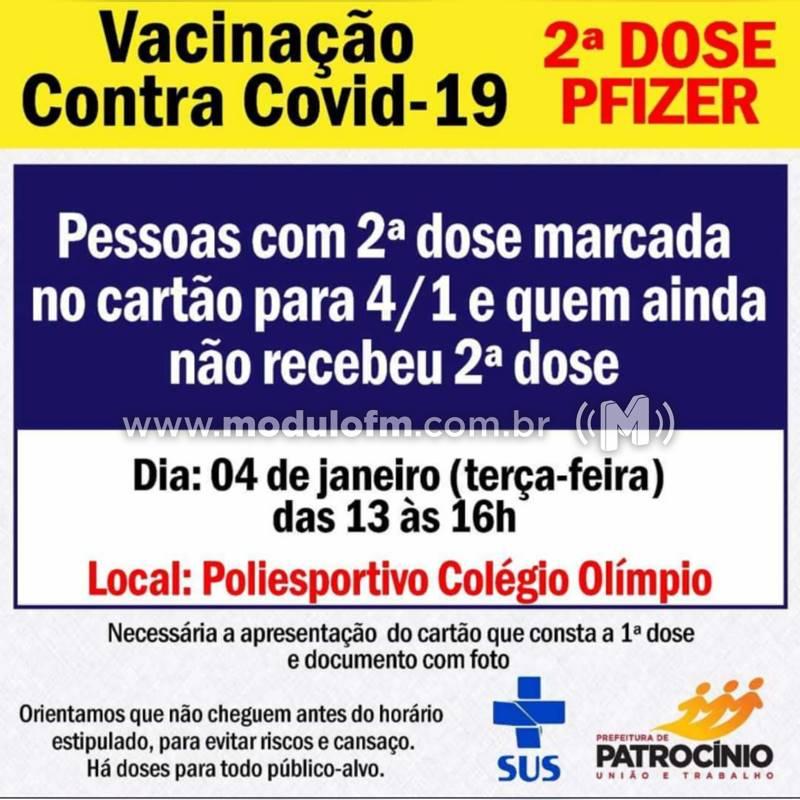 Secretaria de Saúde imunizará pessoas com a 2ª dose da Pfizer marcada para o esta terça-feira (4)