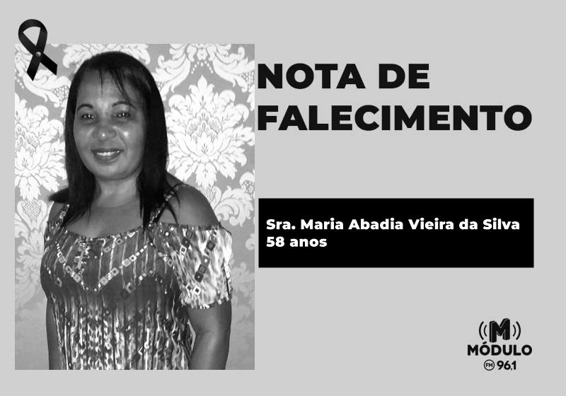 Nota de falecimento Sra. Maria Abadia Vieira da Silva aos 58 anos