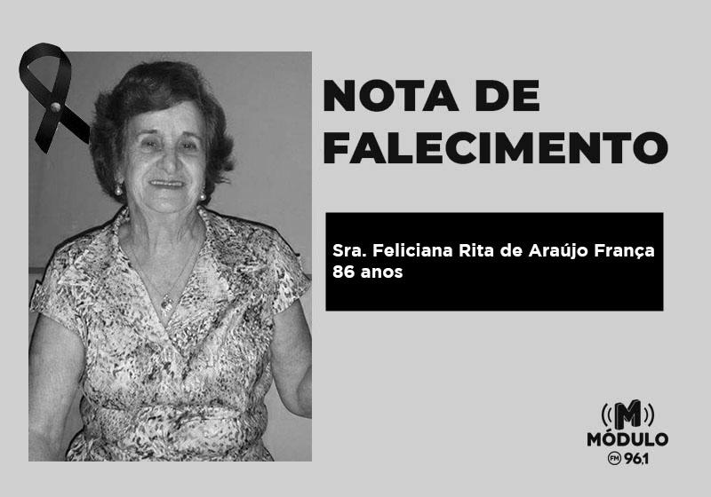 Nota de falecimento Sra. Feliciana Rita de Araújo França 86 anos
