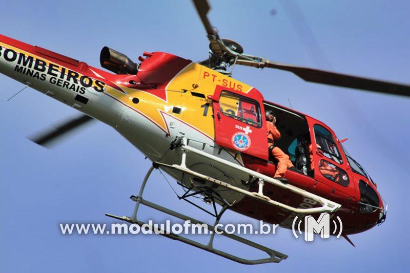 Adolescente bate rosto contra para-brisa de carro em acidente e é levado às pressas para Uberlândia no helicóptero dos Bombeiros