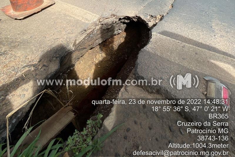 Defesa Civil alerta motoristas sobre buraco no pontilhão da BR-365