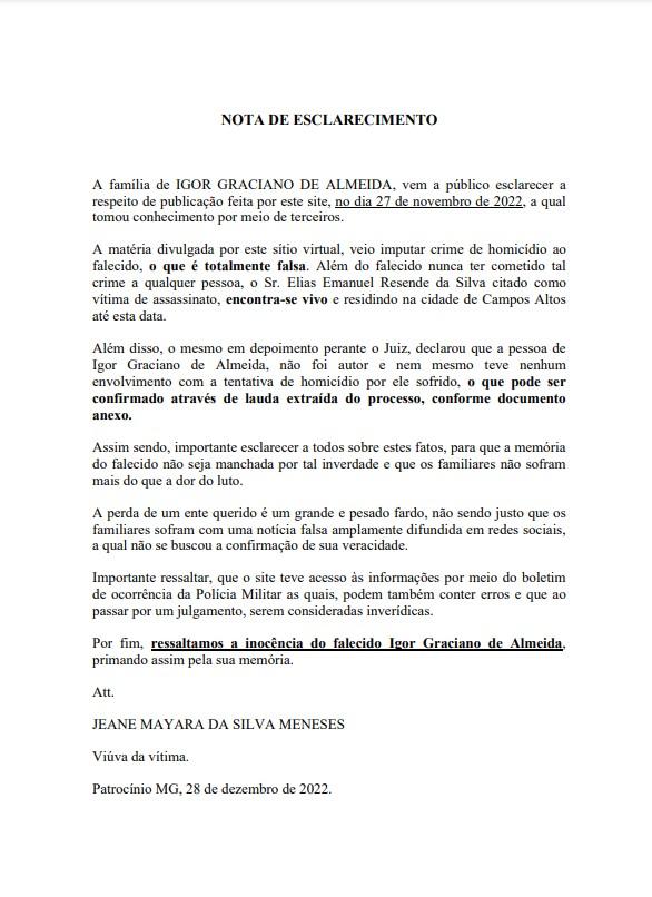 Imagem 1 do post NOTA DE ESCLARECIMENTO
