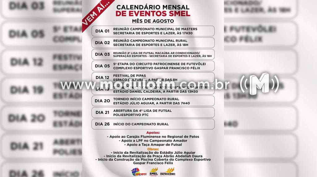 Secretaria de Esportes de Patrocínio divulga cronograma de eventos para o mês de agosto