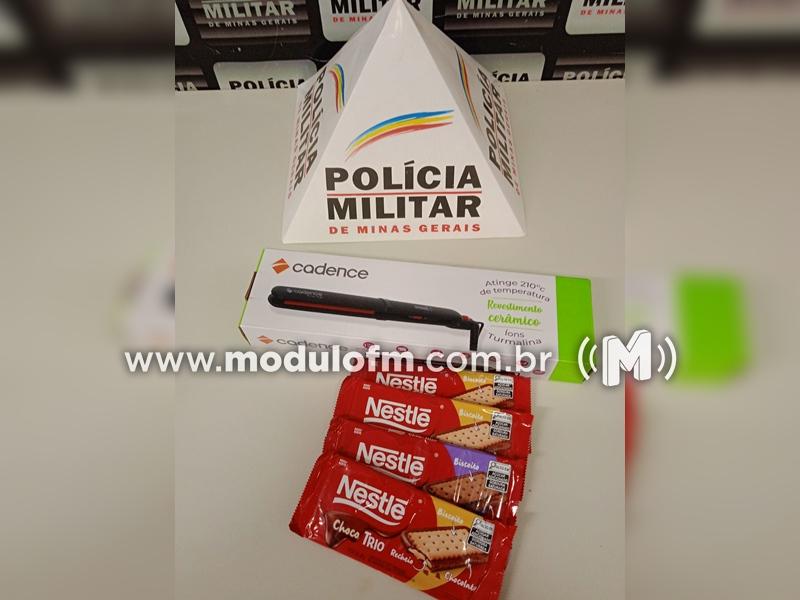 Homem é preso após furtar chocolate e chapinha de alisar cabelos de estabelecimento comercial