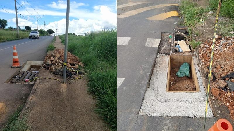 Moradores criticam entulho jogado na calçada após obra em bueiro no bairro Marciano Brandão