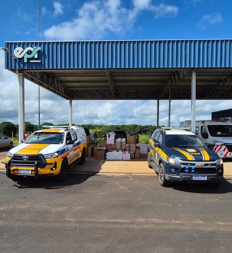 PRF e PMRv apreendem em Patrocínio cerca de 20 mil maços de cigarros contrabandeados