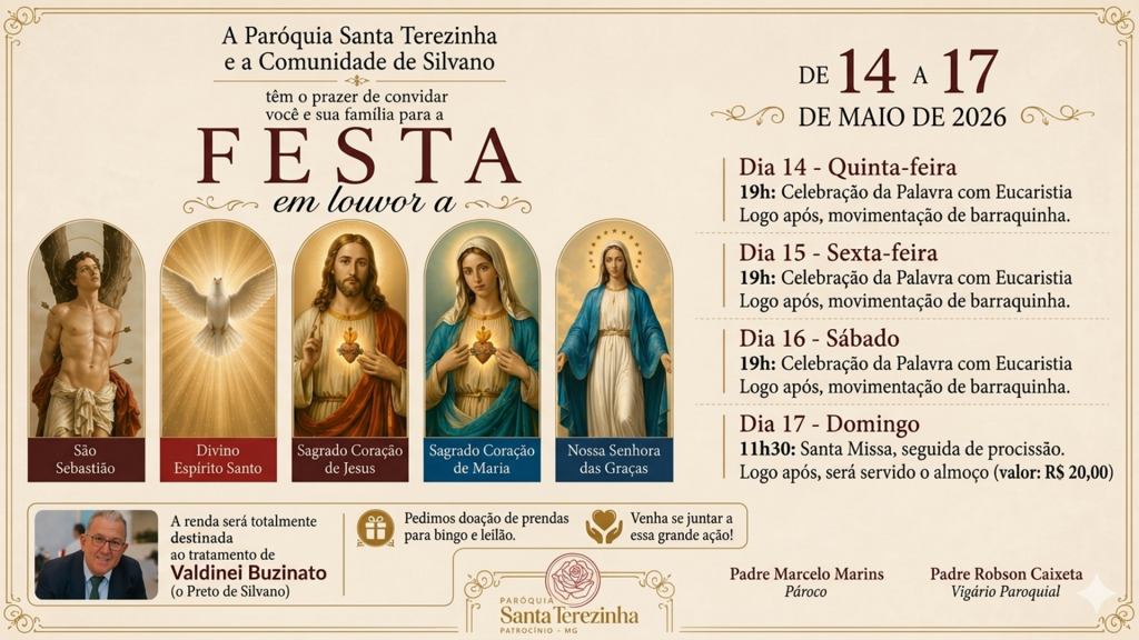 Paróquia Santa Terezinha promove festa religiosa em Silvano de 14 a 17 de maio